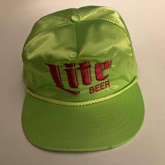 VTG Miller Lite Beer SnapBack Rope Hat Neon Green Pink - Picture 1 of 7